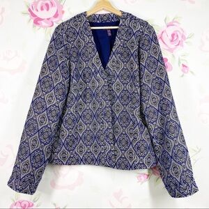 Long Tall Sally Boho Printed Blue Jacquard Open Blazer Jacket 18